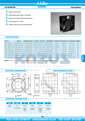 DBF12038G115HT datasheet - AC COOLING FAN 120x120x38mm