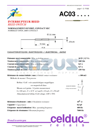 AC031035 datasheet - REED SWITCH NORMALY OPEN, DRY CONTACT