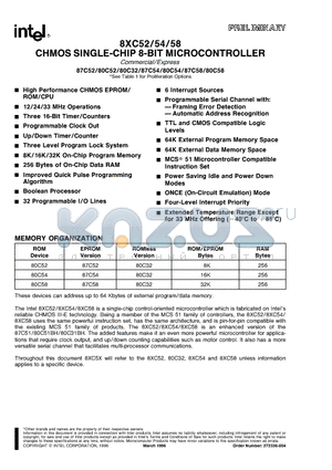 80C58 datasheet - CHMOS SINGLE-CHIP 8-BIT MICROCONTROLLER