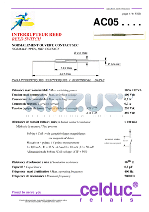 AC051530 datasheet - REED SWITCH NORMALY OPEN, DRY CONTACT