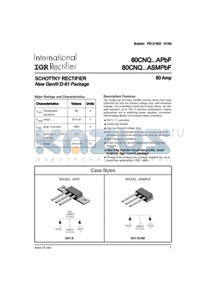 80CNQ040A datasheet - SCHOTTKY RECTIFIER New GenIII D-61 Package