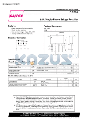 DBF20_00 datasheet - 2.0A Single-Phase Bridge Rectifier