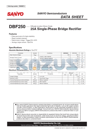 DBF250 datasheet - 25A Single-Phase Bridge Rectifier