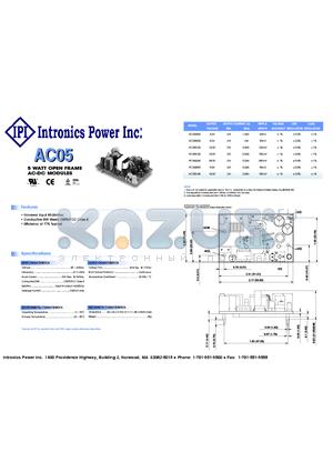 AC05S240 datasheet - 5 WATT OPEN FRAME AC-DC MODULES