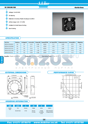 DBF4010G05HS datasheet - DC COOLING FAN 40x40x10mm