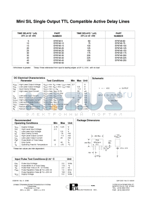 EP9748-15 datasheet - Mini SIL Single Output TTL Compatible Active Delay Lines