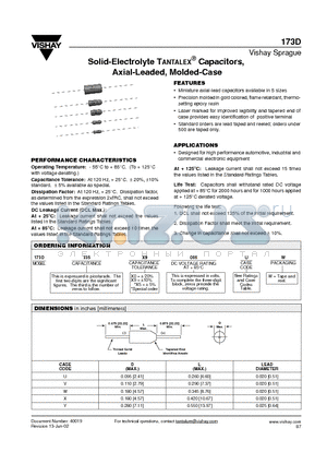 173D127X9015Y datasheet - Solid-Electrolyte TANTALEX Capacitors, Axial-Leaded, Molded-Case