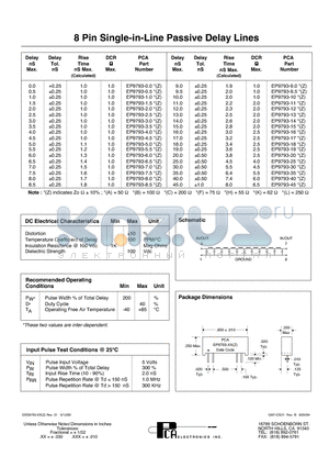 EP9793-8.0 datasheet - 8 Pin Single-in-Line Passive Delay Lines