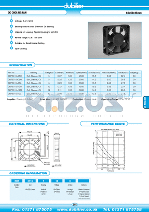 DBF6015S05L datasheet - DC COOLING FAN 60x60x15mm