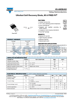 80EBU02 datasheet - Ultrafast Soft Recovery Diode, 80 A FRED Pt