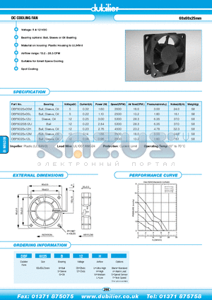 DBF6025B05M datasheet - DC COOLING FAN 60x60x25mm