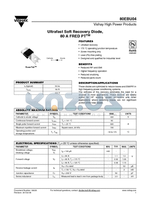 80EBU04 datasheet - Ultrafast Soft Recovery Diode, 80 A FRED PTTM