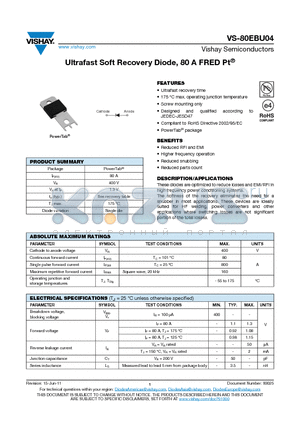 80EBU04 datasheet - Ultrafast Soft Recovery Diode, 80 A FRED Pt