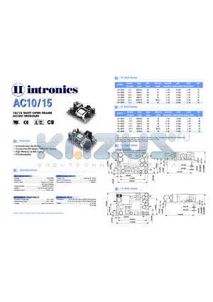 AC1005S datasheet - 10/15 WATT OPEN FRAME AC-DC MODULES