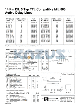 EP9810M-125 datasheet - 14 Pin DIL 5 Tap TTL Compatible MIL 883 Active Delay Lines