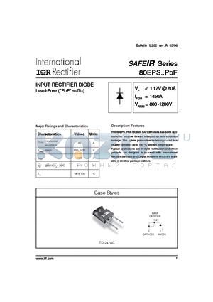 80EPS08PBF datasheet - INPUT RECTIFIER DIODE