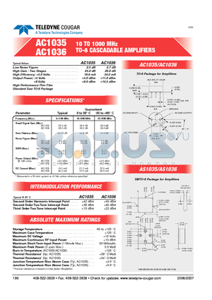 AC1035 datasheet - 10 TO 1000 MHz TO-8 CASCADABLE AMPLIFIERS