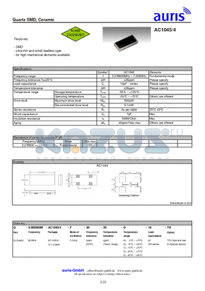 AC1045 datasheet - Quartz SMD, Ceramic