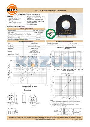 AC1100 datasheet - 100 Amp Current Transformer