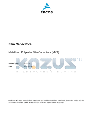 B32231D1105000 datasheet - Metallized Polyester Film Capacitors (MKT)