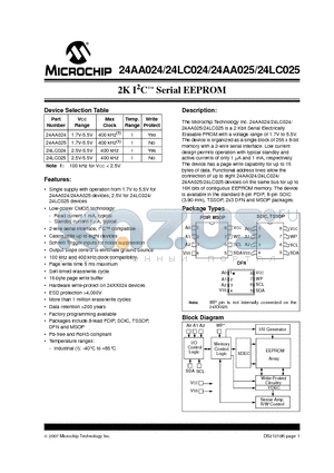 24AA025-I/SN datasheet - 2K I2C Serial EEPROM