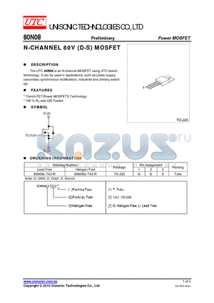 80N08 datasheet - N-CHANNEL 80V (D-S) MOSFET