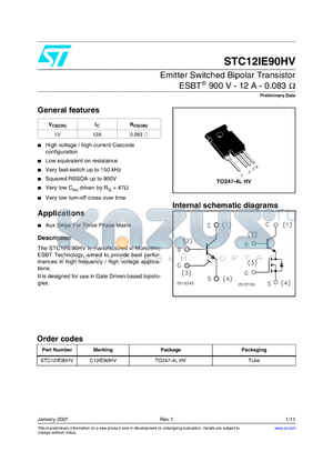 C12IE90HV datasheet - Emitter Switched Bipolar Transistor ESBT 900 V - 12A - 0.083 ohm