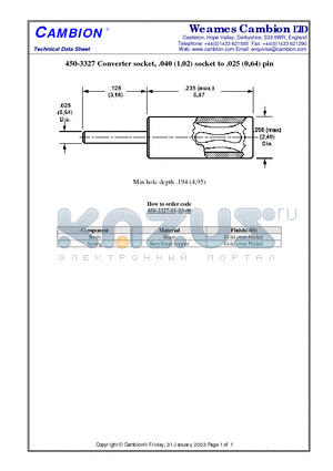 450-3327 datasheet - Converter socket, .040 (1,02) socket to .025 (0,64) pin