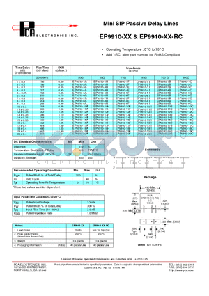 EP9910-19B datasheet - Mini SIP Passive Delay Lines