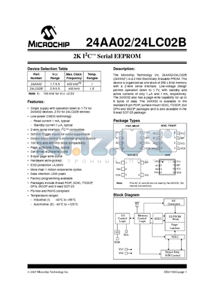 24AA02BT-E/P datasheet - 2K I2C Serial EEPROM