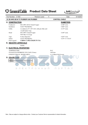 C1302 datasheet - CONTROL CABLE