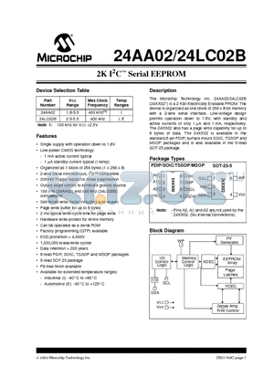 24AA02E/MSG datasheet - 2K I2C Serial EEPROM