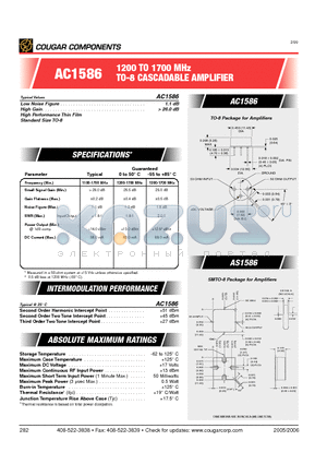 AC1586 datasheet - 1200 TO 1700 MHz TO-8 CASCADABLE AMPLIFIER
