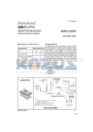 80SCLQ030 datasheet - SCHOTTKY RECTIFIER HIGH EFFICIENCY SERIES