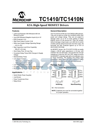 C1410NCUA datasheet - 0.5A High-Speed MOSFET Drivers
