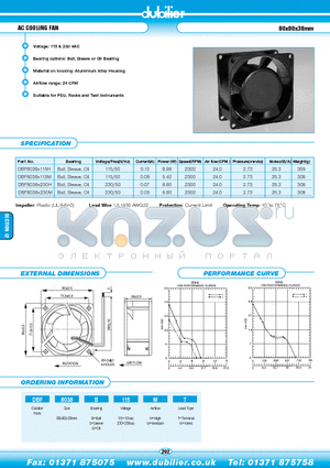 DBF8038G115HT datasheet - AC COOLING FAN 80x80x38mm