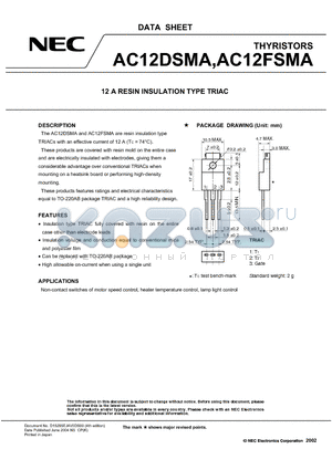 AC12FSMA datasheet - 12A RESIN INSULATION TYPE TRIAC