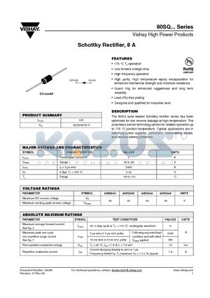 80SQ030TR datasheet - Schottky Rectifier, 8 A