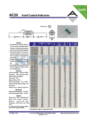 AC20-102K-RC datasheet - Axial Coated Inductors