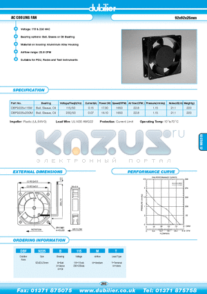 DBF9225G230MT datasheet - AC COOLING FAN 92x92x25mm