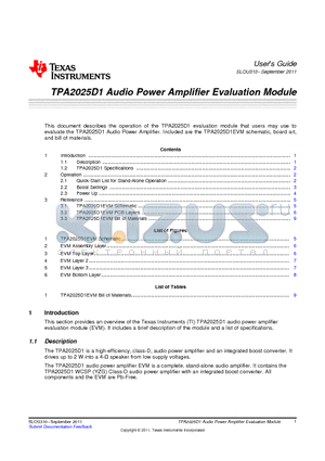 810-002-SP2L001 datasheet - TPA2025D1 Audio Power Amplifier Evaluation Module