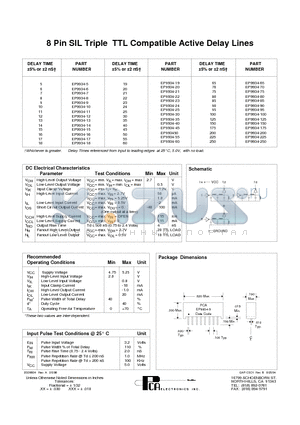 EP9934-100 datasheet - 8 Pin SIL Triple TTL Compatible Active Delay Lines