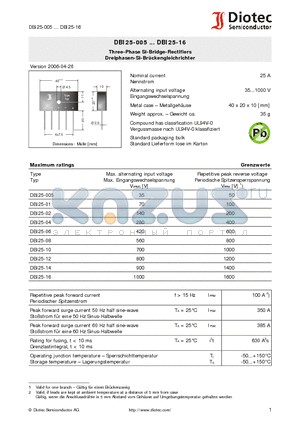 DBI25-06 datasheet - Three-Phase Si-Bridge-Rectifiers