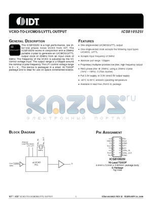 810525AGILF datasheet - VCXO-TO-LVCMOS/LVTTL OUTPUT