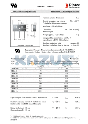 DBI6-005 datasheet - Three-Phase Si-Bridge Rectifiers