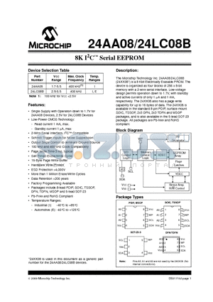 24AA08T-I/P datasheet - 8K I2C Serial EEPROM