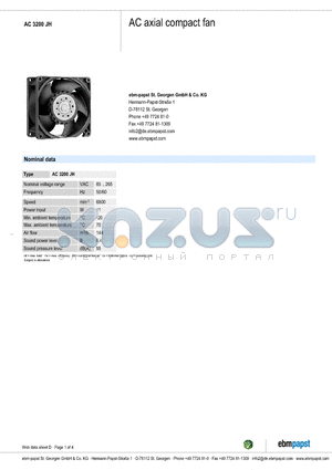 AC3200JH_11 datasheet - AC 3200 JH AC axial compact fan