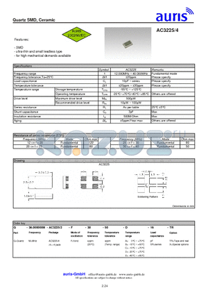 AC3225/4 datasheet - Quartz SMD, Ceramic