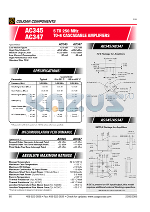 AC347 datasheet - 5 TO 250 MHz TO-8 CASCADABLE AMPLIFIERS