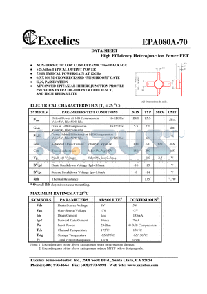 EPA080A-70 datasheet - High Efficiency Heterojunction Power FET